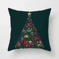 Close-up of Christmas tree pattern on dark green peach skin fabric pillowcase - Dark Green Combined Xmas Tree Style (SKU026-15)