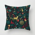Détail d'une taie de coussin de Noël avec rennes dorés sur tissu peau de pêche vert foncé - Style Élan Vert Foncé Cloche Dorée (SKU026-17)