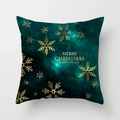 Détail de la housse de coussin de Noël vert foncé avec flocons dorés et vœux de fêtes - Style Flocon de Neige Or Vert Foncé (SKU026-18)