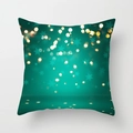 Close-up of green Christmas pillowcase with blue snowflake and glowing polka dot print - Teal Snowflake Bokeh Style (SKU026-20)