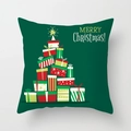 Detail of green Christmas pillowcase with gift box tree print and Merry Christmas text - Dark Green Gift Box Tree Style (SKU026-22)