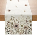 Runner da tavolo floreale con girasoli e libellule su tessuto di lino beige - Stile Fiore Selvatico Libellula (ZQ041-2)