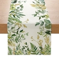 Linnen tafelloper met aquarel eucalyptusbladeren en goudkleurige takkenpatronen - Eucalyptus En Varen Stijl (ZQ044-3) / 33cmx180cm