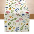 Floral table runner with digital watercolor daisies on cream cotton linen fabric - Spring Wildflower Style (ZQ045-2)