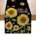 Floral sunflower table runner with 'hello SUNSHINE' print on black background - Black Background Sunflower Style (ZQ041-5)
