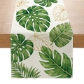 Runner da tavolo moderno con foglie di monstera tropicali e dettagli dorati eleganti - Monstera Tropicale (ZQ046-1)