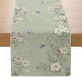 Pastel green table runner with floral print and butterfly patterns in linen texture - Light Green Floral Butterfly Style (ZQ045-6)
