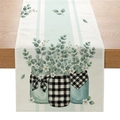 Table runner with mint green stripes, eucalyptus leaves, and mason jar prints - Eucalyptus with Vertical Stripes (ZQ042-2)