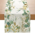 Elegant eucalyptus leaf pattern table runner with gold dots on cotton linen fabric - Golden Polka Dot Eucalyptus (ZQ042-4)