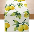 Linen texture table runner with vibrant yellow lemon and green leaf pattern design - Full Yellow Lemon Print Style (ZQ6-4)