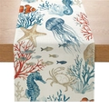 Nautical table runner featuring watercolor seahorse and marine life on rustic wood - Watercolor Sea Creatures (ZQ046-8)