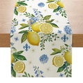Mediterranean table runner with bright lemon and blue hydrangea floral prints - Lemon and Blue Hydrangea (ZQ042-9)
