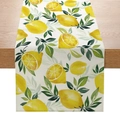 Linen texture table runner featuring vibrant yellow lemon and green leaf pattern design - Fresh Lemon Branch Style (ZQ6-6)