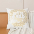 White and gold foil square pillow with Islamic moon and star patterns on brown leather sofa - White Geometric Stars (ZY-10)