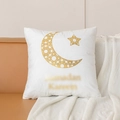 White Ramadan Kareem pillow cover with gold foil moon and star print on sofa - White Hollow Texture Moon (ZY-9)