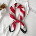 Red and white striped silk square scarf with coco lettering and black borders - Fj451-1 / 70*70cm