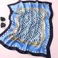 Sky blue 70cm square silk scarf with black white checks and golden chain patterns - Fj172-3 / 70*70cm