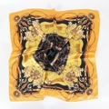 Yellow and navy square silk scarf featuring vintage chain and medal print pattern - Gold Chain