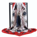Eleganter quadratischer Seidenschal mit rotem Barockmuster und nautischem Seildesign - 90*90cm / Rote Vintage Kutsche