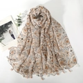 Elegante sciarpa in voile con motivo paisley e frange, scialle leggero protettivo e caldo - Cachi Chiaro