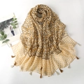 Bohemian style fringe scarf with geometric and heart patterns in mustard yellow and beige - Yellow