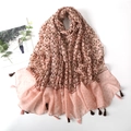 Bohemian light pink cotton linen scarf with ethnic patterns and tassel fringe details - Pink