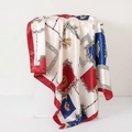 Baroque style chain print satin square scarf in elegant red, white and navy blue colors - French Red