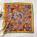 Chic 70cm orange square scarf with vintage blue floral patterns and yellow borders - Fj461-3 / 70*70cm