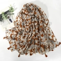 Caramel scarf with heart pattern and fringe detail for women, casual autumn shawl wrap - Heart Brick Red
