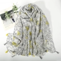 Gray and yellow heart pattern scarf with fringe, stylish long lightweight wrap shawl - Heart Grey Yellow