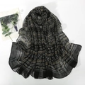 Detail shot of breathable cotton-linen scarf with bohemian geometric wave pattern - Ethnic Style - Black