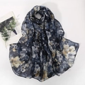 Élégante écharpe en voile gris-bleu pour femme, châle léger en pashmina imprimé - Petite Fleur Bleu Marine