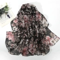 Elegant floral chiffon scarf for women, lightweight summer shawl with pink flower pattern - Floral Pink
