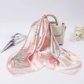 Elegant 90x90cm satin square scarf with artistic leaf print in pink and green finish - 90*90cm / Snow Bud Pink Leaf Vein