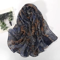 Navy paisley print scarf made of lightweight bali yarn for sun protection and autumn warmth - Navy Blue