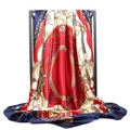 Classic chain print satin silk square scarf with vintage belt pattern in red and navy - Vintage Belt Chain (#39)