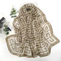 Brown georgette silk scarf with white geometric pattern, stylish sun protection shawl - 160x50cm / Geometric Print Light Coffee