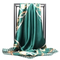 Carré de soie vert foncé en satin avec motifs élégants de chaînes dorées et boucles - Vert Chaîne