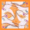Carré en satin avec imprimé cachemire orange et motifs de ceintures en cuir, 90x90cm - Orange
