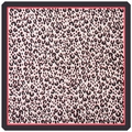 Close-up of leopard print square scarf with pink base and black borders for women - 70x70cm / Leopard-Red Beige