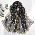 Elegant georgette long scarf with tulip print and contrasting borders on white backdrop - Tulip Black