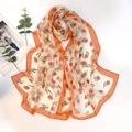 Detail of tulip floral print on georgette silk scarf with vibrant orange borders - Tulip Orange