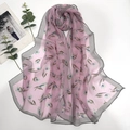 Bufanda larga de georgette con estampado de tulipanes rosas y bordes grises suaves - Tulipán Rosa Gris