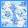 Carré de soie satinée bleu ciel à motif cachemire avec chaînes dorées et pompons - Bleu Océan