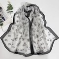 Bufanda larga de georgette con estampado de tulipanes y borde negro en fondo blanco - Tulipán Negro Blanco