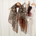 Leopard print patchwork scarf in lightweight voile fabric styled on a wooden hanger - Spliced Leopard-Dark Coffee