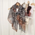 Long leopard print scarf in sheer voile fabric draped on a hanger with stylish accessories - Spliced Leopard-Light Coffee