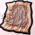 70cm faux silk square scarf with elegant British plaid and golden horse chain pattern - Fj172-1 / 70*70cm