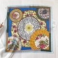 70cm square silk scarf with oil paper umbrella and pink peony floral patterns on navy blue - Fj464-2 / 70*70cm