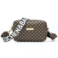 Vintage dark brown printed square crossbody bag with KUCHEN & BAG wide canvas strap - Black